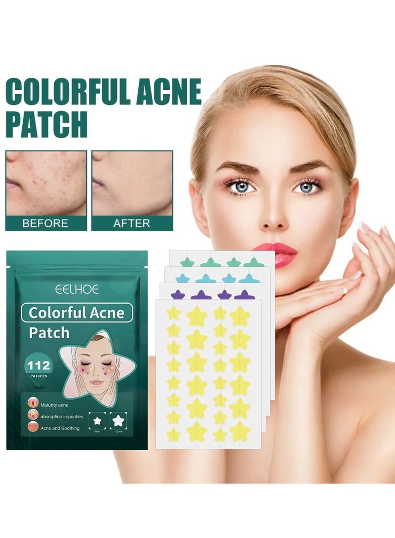 EELHOE 112 Pcs Colorful Acne Patch Star Shaped Acne Pimple Patches for Face 8mm and 12mm two Size Cute Pimple Patches Acne Stickers Cover Dot for Acne Blemish Pimples Whiteheads Zit Draw out Oil & Impurities - Image 2