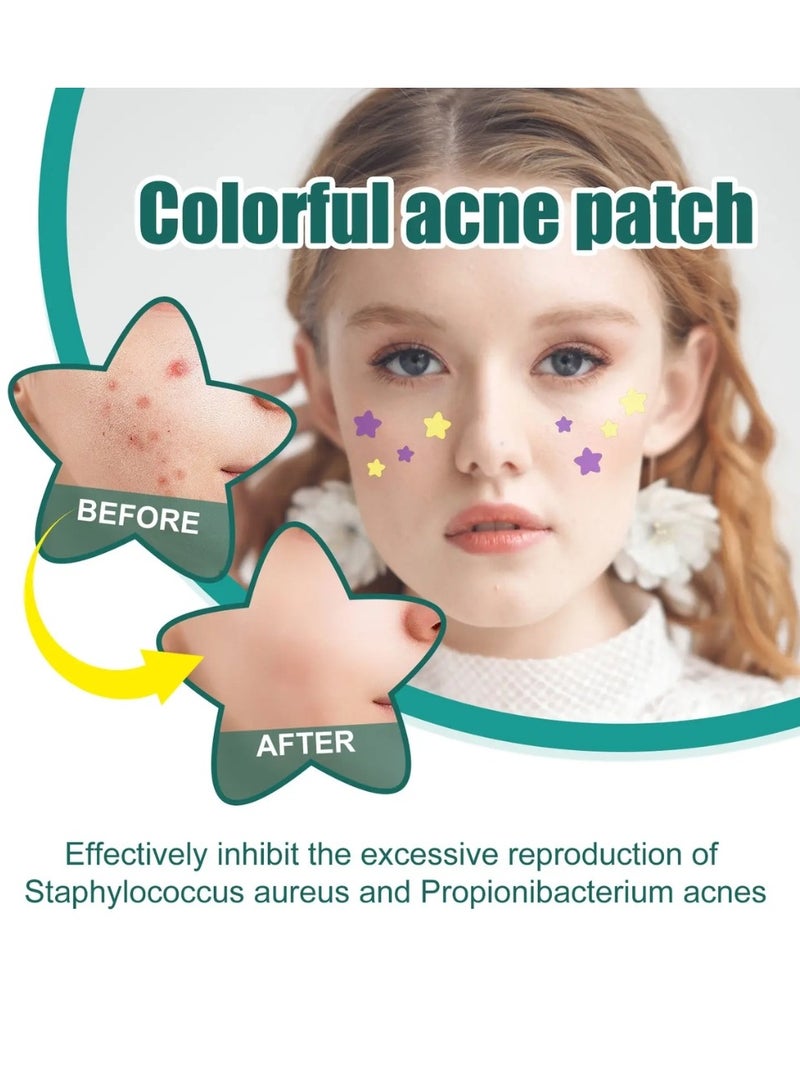 EELHOE 112 Pcs Colorful Acne Patch Star Shaped Acne Pimple Patches for Face 8mm and 12mm two Size Cute Pimple Patches Acne Stickers Cover Dot for Acne Blemish Pimples Whiteheads Zit Draw out Oil & Impurities - Image 3