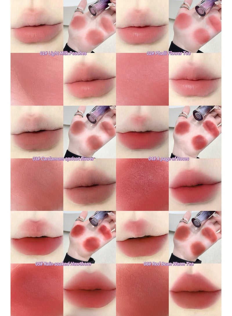 Gege bear 6 Colors Soft Mist Silky Matte Lip Glaze 3g, Waterproof Long Lasting Non-Stick Cup High Pigment Lip Tint for Women 01 Light Milk Peaches - Image 3