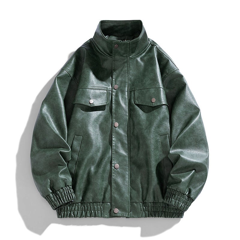American Pu Leather Men'S Jacket New Vertical Collar Biker Clothes All-Match Fashionable Jacket Coat - Image 4