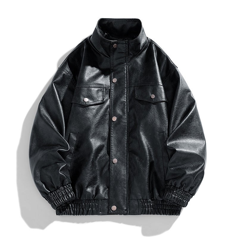 American Pu Leather Men'S Jacket New Vertical Collar Biker Clothes All-Match Fashionable Jacket Coat - Image 3