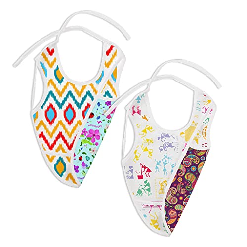 SuperBottoms WaterProof Apron Style Reversible Bib for babies with crumb catcher(Assorted Pack of 2) - Image 1
