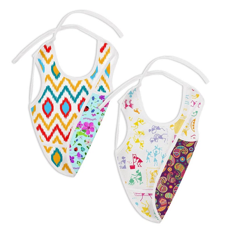 SuperBottoms WaterProof Apron Style Reversible Bib for babies with crumb catcher(Assorted Pack of 2) - Image 4