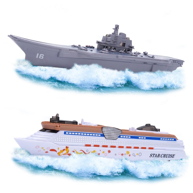 Crelloci 2PCS Aircraft Carrier Toy Cruise Ship with Lights and Sounds Model Aircraft Carrier Navy Ship Nautical Decorations Ocean Theme Party Supplies for Boys Gift Age 38 Collection - Image 2
