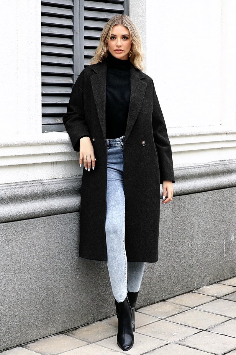 SAUKOLE Pea Coats for Women 2025 Trendy Midi Long Trench Coat Classic Notch Lapel Winter Warm Overcoat - Image 3