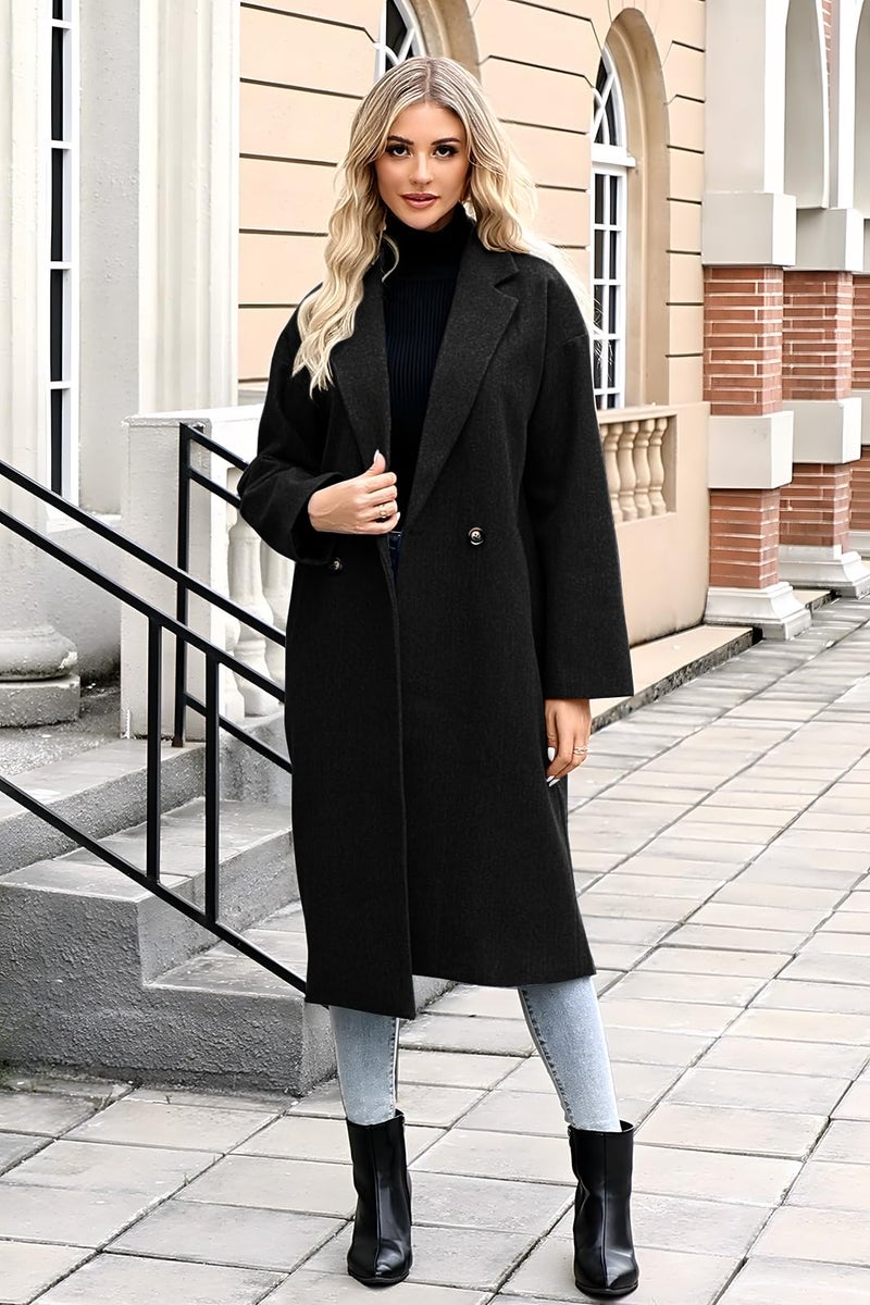 SAUKOLE Pea Coats for Women 2025 Trendy Midi Long Trench Coat Classic Notch Lapel Winter Warm Overcoat - Image 1