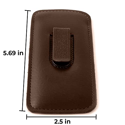 Calabria Slim Eye Glasses Case w/Clip Soft Faux Leather Brown Men Women Eyeglass Pouch Slip-In Eyewear Sunglass Storage Bag - Image 4