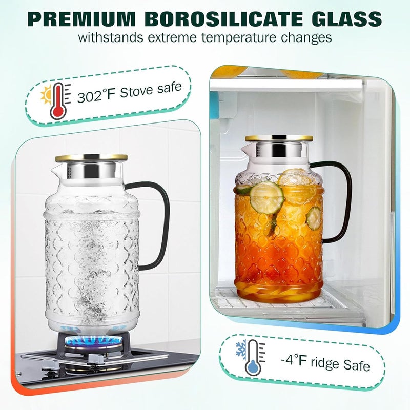 jaffiust 2 PCS Square Glass Pitcher, 1.8L Square Glass with Lid and Handle for Fridge, Iced Tea and Coffee Carafe Beverage Serveware, Heat Resistant Borosilicate Water Jug for Hot/Cold Drinks and Milk - Image 4