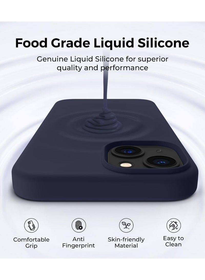 Compatible with iPhone 13/14 Case 6.1, Slim Liquid Silicone 3 Layers Full Covered Soft Gel Rubber Phone Case Protective Cover 6.1 Inch (Midnight Blue) - Image 2