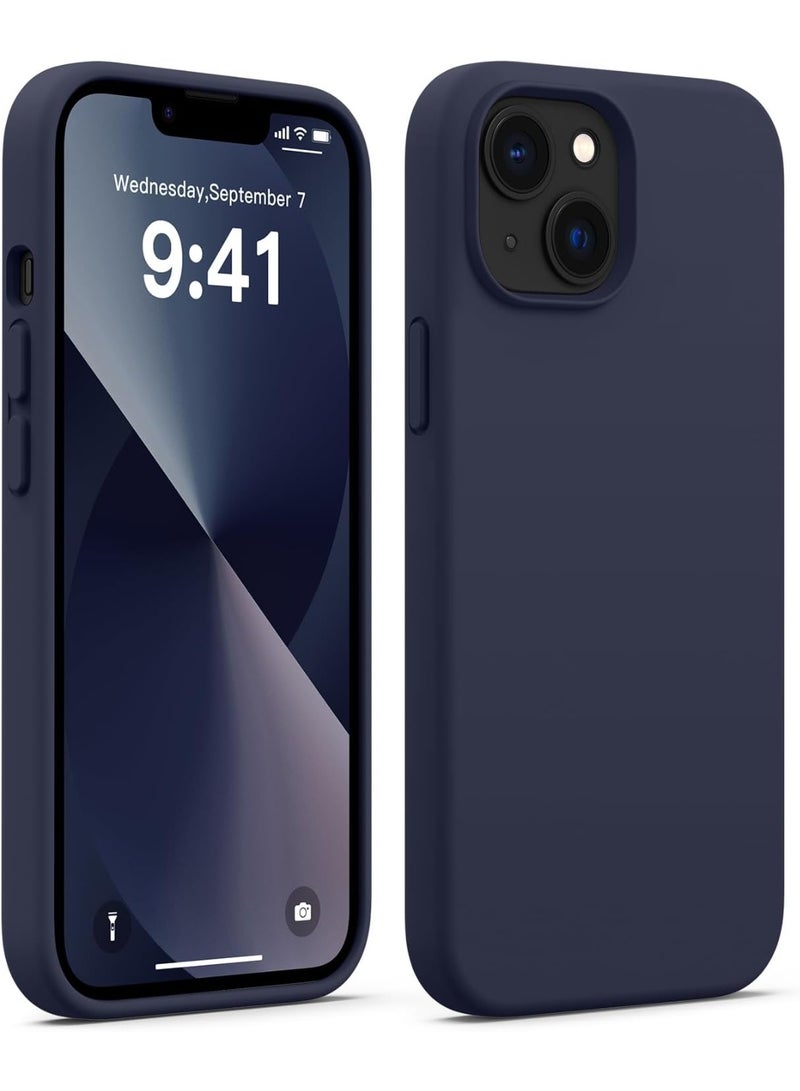 Compatible with iPhone 13/14 Case 6.1, Slim Liquid Silicone 3 Layers Full Covered Soft Gel Rubber Phone Case Protective Cover 6.1 Inch (Midnight Blue) - Image 1