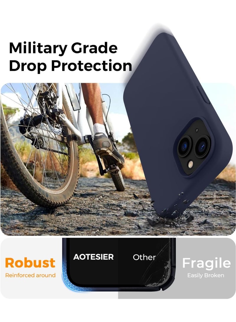 Compatible with iPhone 13/14 Case 6.1, Slim Liquid Silicone 3 Layers Full Covered Soft Gel Rubber Phone Case Protective Cover 6.1 Inch (Midnight Blue) - Image 5