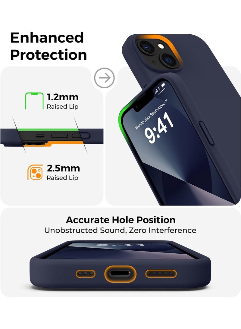 Compatible with iPhone 13/14 Case 6.1, Slim Liquid Silicone 3 Layers Full Covered Soft Gel Rubber Phone Case Protective Cover 6.1 Inch (Midnight Blue) - Image 3