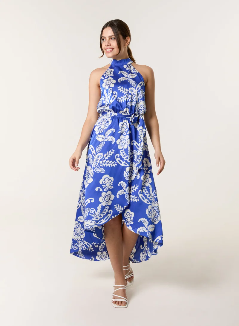 Blue Vanilla Halter Neck Frill Hem Dress