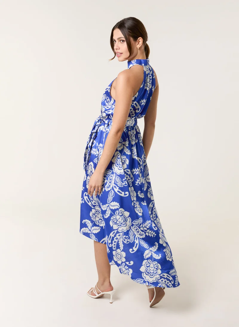 Blue Vanilla Halter Neck Frill Hem Dress