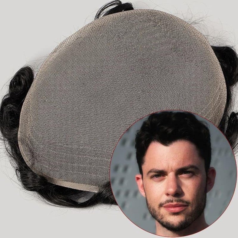 Amiable Toupee for Men European Human Hair Mens Full Lace Hairpiece Hair Replacement System for Men with Soft Full Bleached Knot mens toupee off black 7  9 Inches1B
