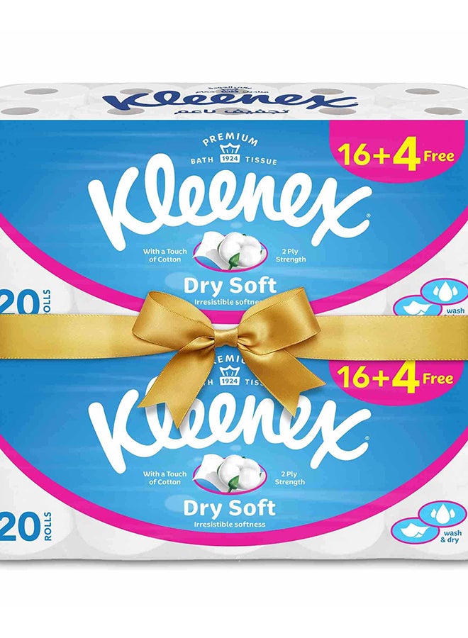 Kleenex ورق تواليت كلينكس جاف ناعم، 2 طبقة، 40 لفة × 200 ورقة، ورق حمام مزخرف بلمسة من القطن - Image 1