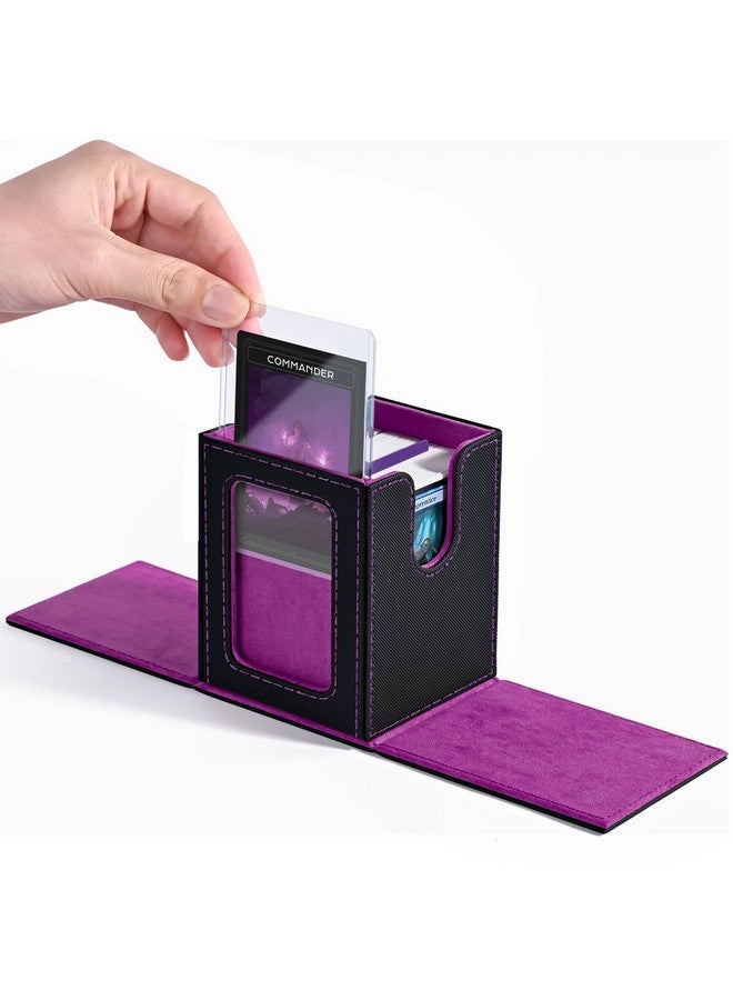 ZLCA MTG Deck Box with Commander Window Display, Trading Card Storage Box Holds 100 Double-Sleeved Cards Suitable for TCG/CCG/PTCG/EDH/Magic/Sport Cards (Black&Purple) - Image 1