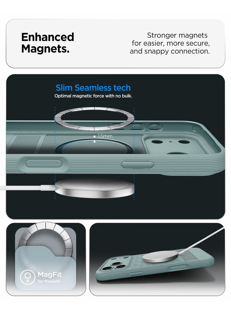 Spigen غطاء حماية Parallax S MagFit لجهاز iPhone 17 Pro MAX متوافق مع MagSafe [مع حامل مدمج] - أخضر حكيم - Image 5