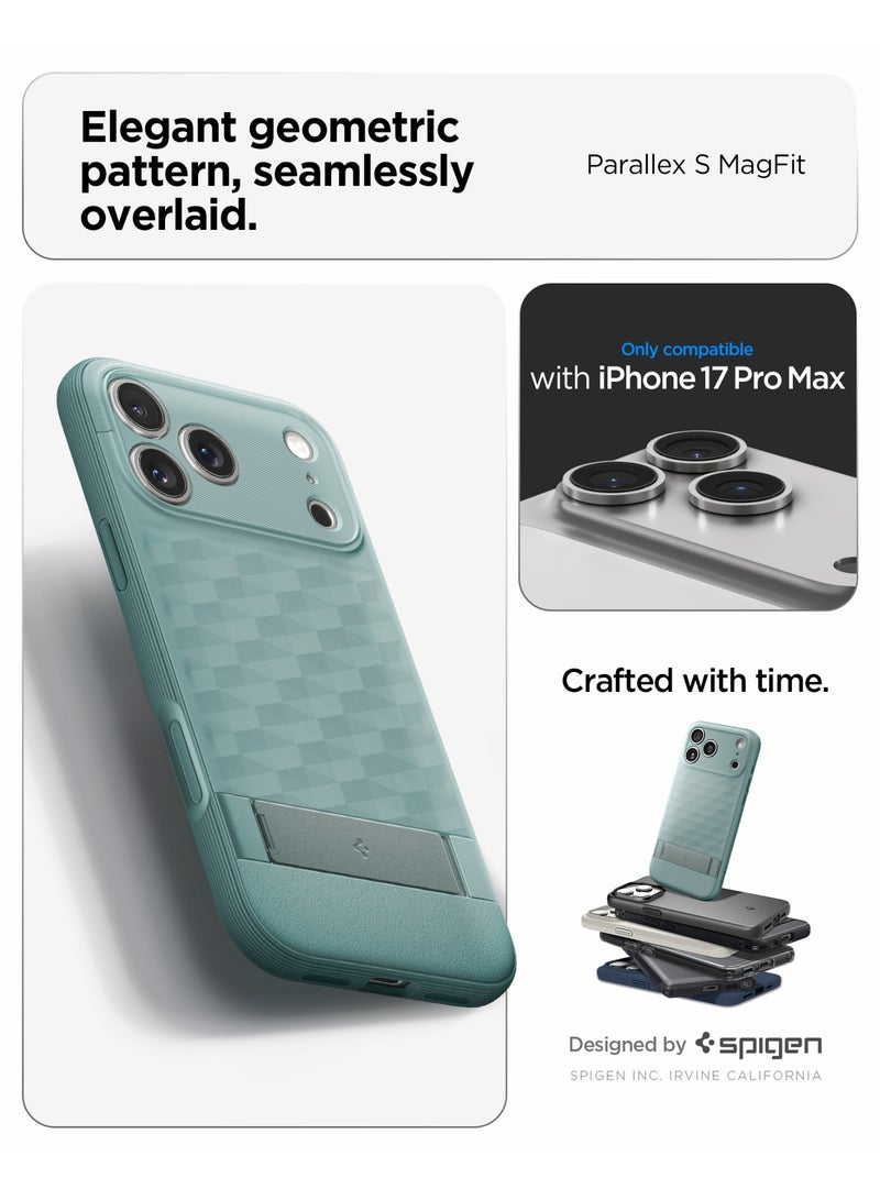Spigen غطاء حماية Parallax S MagFit لجهاز iPhone 17 Pro MAX متوافق مع MagSafe [مع حامل مدمج] - أخضر حكيم - Image 2