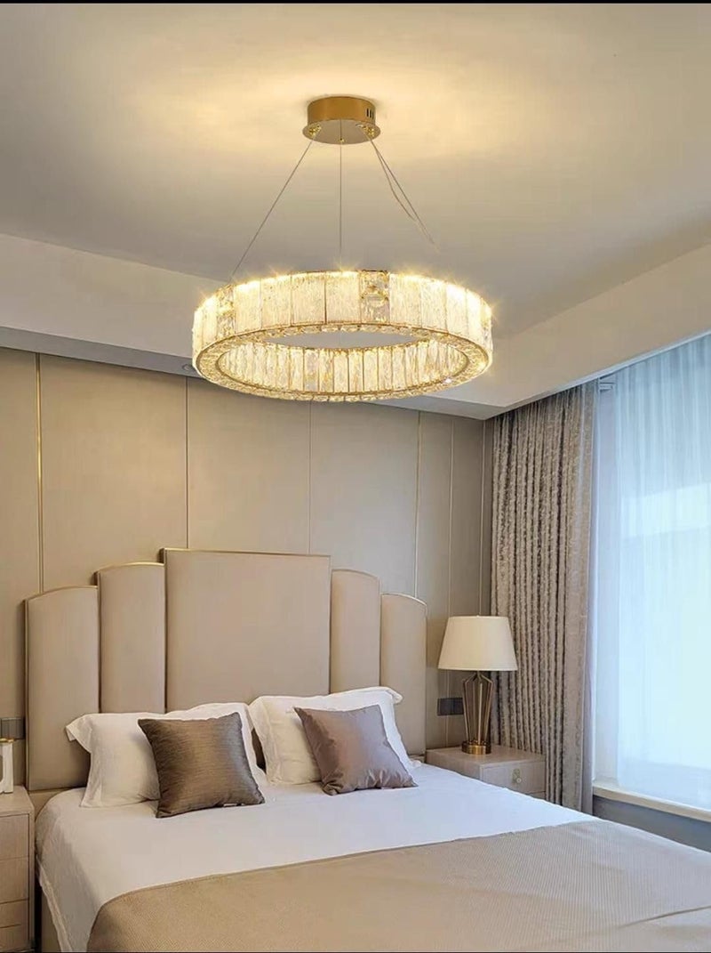 CITRA 600 MM Crystal Golden LED Ring Chandelier Light for Living Room Round Dining Room - Warm White - Image 2