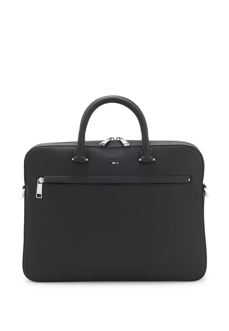 Grained faux-leather document case with signature-stripe trim