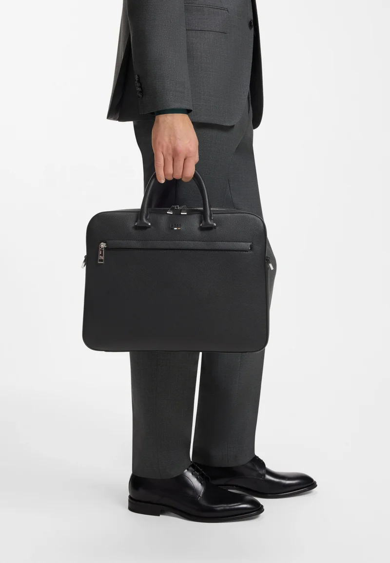 BOSS Black Grained faux-leather document case with signature-stripe trim for Men | Best Price UAE