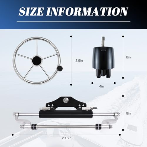 VOONKE Hydraulic Steering kit 300HP,Hydraulic Outboard Boat Steering System with Bi-Directional Locking Cylinders,26ft High Strength Nylon Hose for Single Station, Single-Engine Use - Image 2