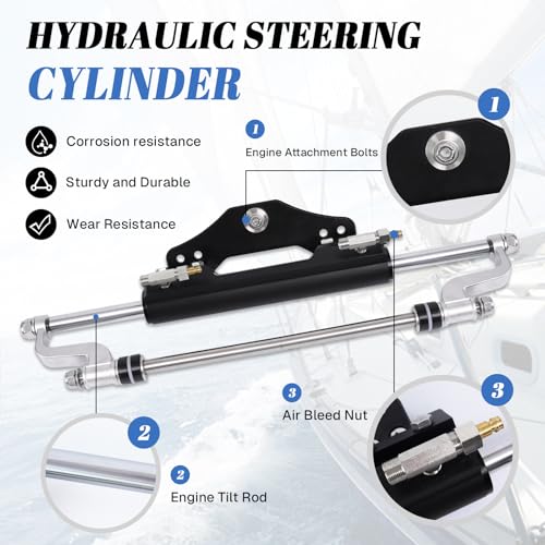 VOONKE Hydraulic Steering kit 300HP,Hydraulic Outboard Boat Steering System with Bi-Directional Locking Cylinders,26ft High Strength Nylon Hose for Single Station, Single-Engine Use - Image 3