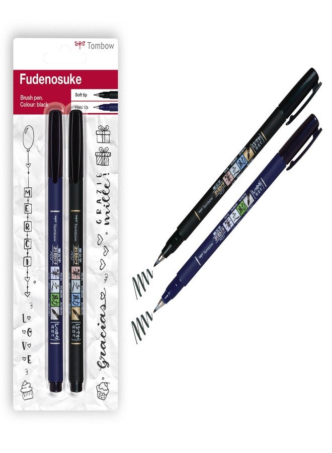 Tombow WS-BHS-2P Fudenosuke Hard and Soft Tip Brush Pen - Black - Image 1