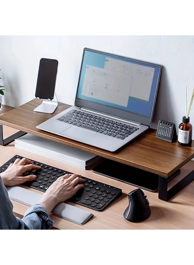 15.75 بوصة حامل شاشة خشبي باللون البني مع قوسين حديديين وورقة مضادة للانزلاق وسهل التجميع - Image 5