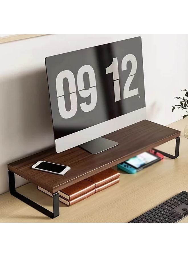 15.75 بوصة حامل شاشة خشبي باللون البني مع قوسين حديديين وورقة مضادة للانزلاق وسهل التجميع - Image 1