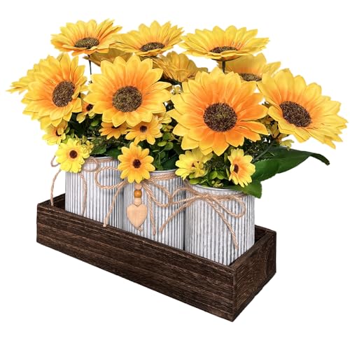 HEMYLU Sunflowers Artificial Flowers Decorations, Sunflower Table Centerpieces for Wedding, Artificial Flower Arrangement Farmhouse Décor for Dining Room, Living Room, Coffee Table, Study Desk - Image 2