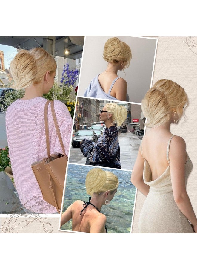 BARSDAR Blonde Hair Bun Extensions - Synthetic Fully Short Straight Ponytail Hair Bun Extensions for Women, Elastic Blonde Hair Bun Scrunchies Hairpieces Girls Daily- Honey Blonde Mixed - Image 5