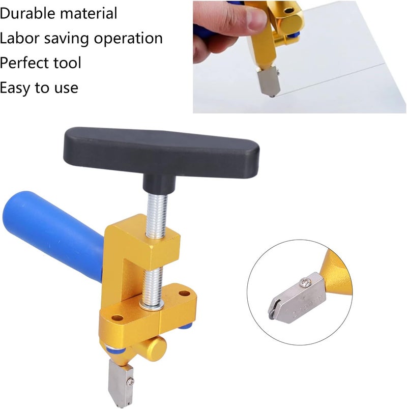 Manual Glass Tile Cutter, Aluminum Alloy Hand Glass Mirror Cutting Tool, Labor Saving T Shaped Handle for Home DIY, Glass Ceramic Tile Cutter with 4 Gaskets and 2 Alloy Cutter Head - Image 4