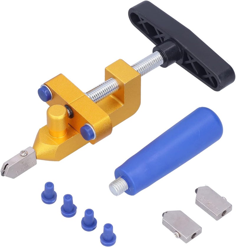 Manual Glass Tile Cutter, Aluminum Alloy Hand Glass Mirror Cutting Tool, Labor Saving T Shaped Handle for Home DIY, Glass Ceramic Tile Cutter with 4 Gaskets and 2 Alloy Cutter Head - Image 5