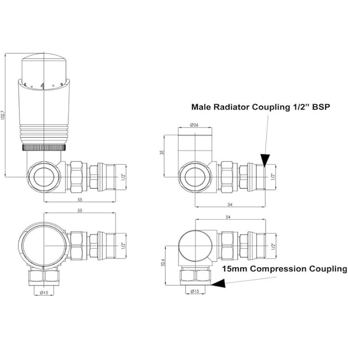 THERMOSTATIC RADIATOR VALVE CORNER TRV WHITE  ZETA - Image 3