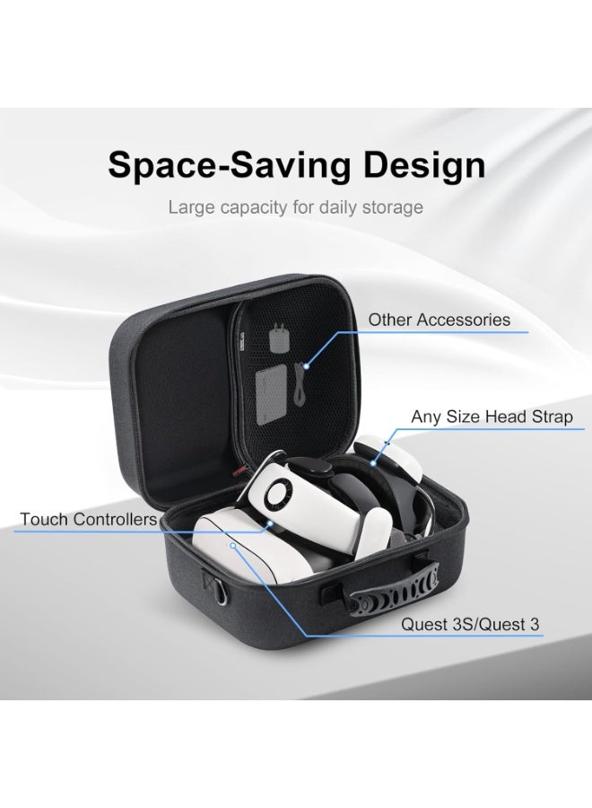 Case for Quest 3S, black, Plenty of space  Portable Case For Quest 3S, Protective Case Travel Case For Quest 3S Black - Image 3