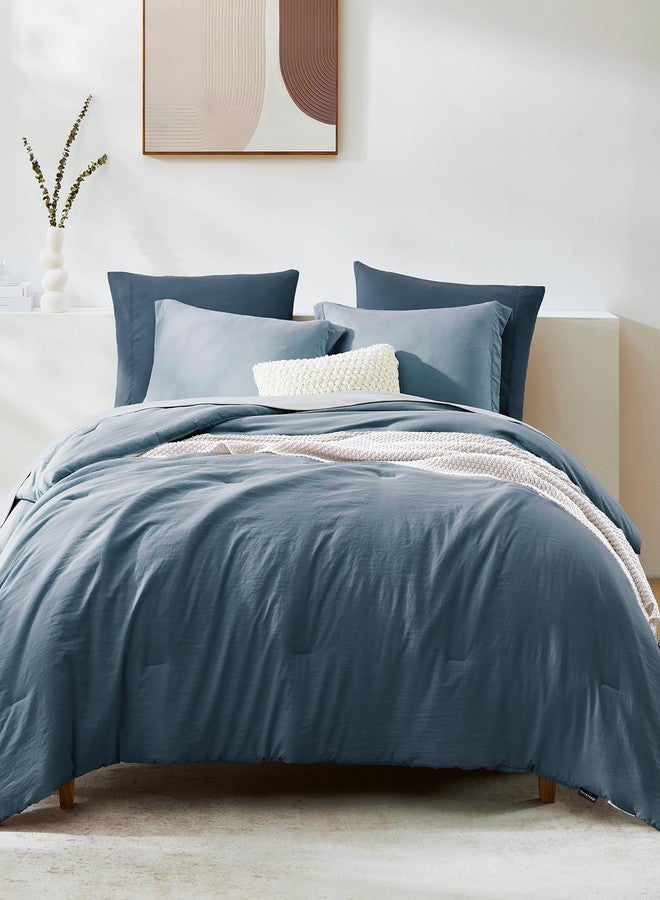 WRENSONGE Full Size Comforter Sets, 7 Pieces Oxford Blue Bed in a Bag with Fitted Sheet, Flat Sheet, 2 Pillow Shams, 2 Pillowcases, Warm Bedding Sets for All Season - Image 3