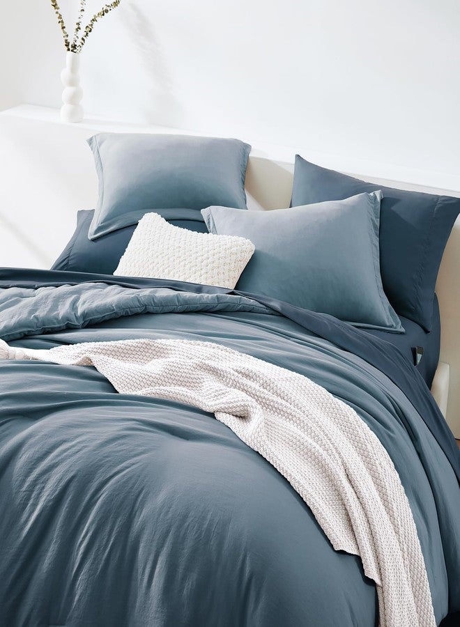 WRENSONGE Full Size Comforter Sets, 7 Pieces Oxford Blue Bed in a Bag with Fitted Sheet, Flat Sheet, 2 Pillow Shams, 2 Pillowcases, Warm Bedding Sets for All Season - Image 4