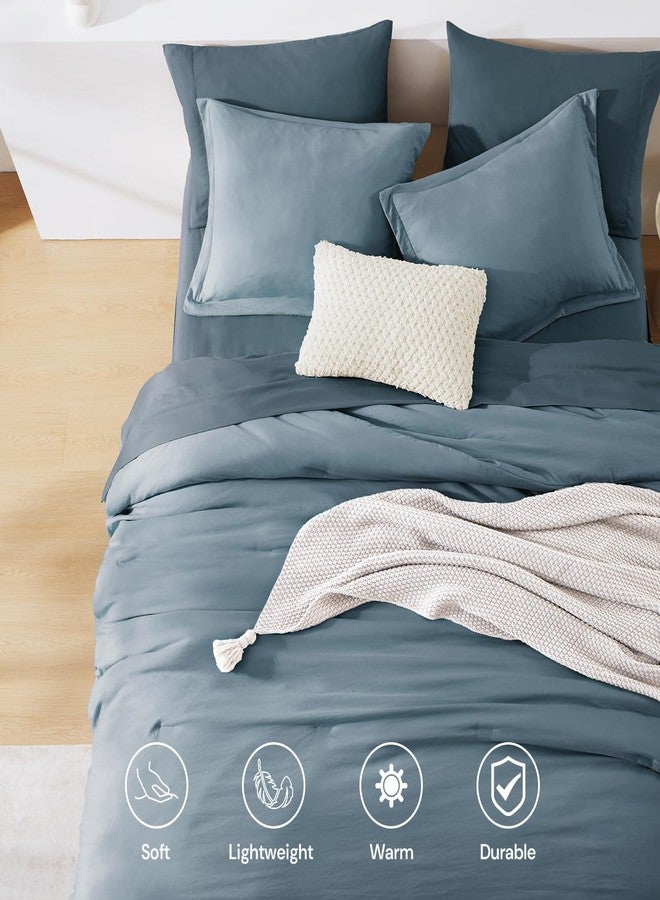 WRENSONGE Full Size Comforter Sets, 7 Pieces Oxford Blue Bed in a Bag with Fitted Sheet, Flat Sheet, 2 Pillow Shams, 2 Pillowcases, Warm Bedding Sets for All Season - Image 5