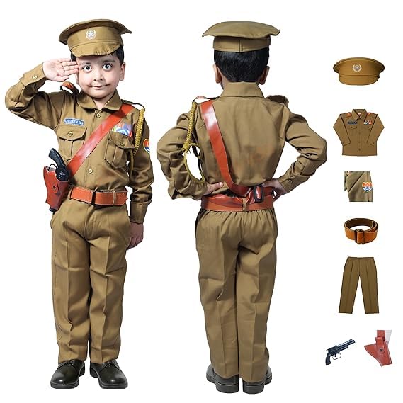 Sarvda Police Dress For Kids | Khaki Costume With Shirt, Pant, Cap, Belt, Lenyard, Battle Toy With Holster | Community‑Helper Fancy Dress For Boys & Girls | Ideal For Independence Day Republic Day - Image 1