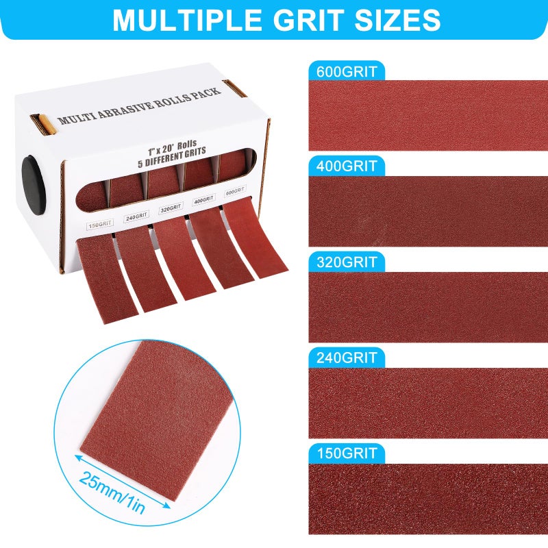 Oacdiel 5 Grits Emery Cloth Roll, Multiple Grit Sizes, Abrasive Sandpaper Roll With Dispenser, 150 240 320 400 600 Grit Sandpaper Assortment, Wet Emory Cloths For Wood Furniture Metal Automotive (6Meters) - Image 3