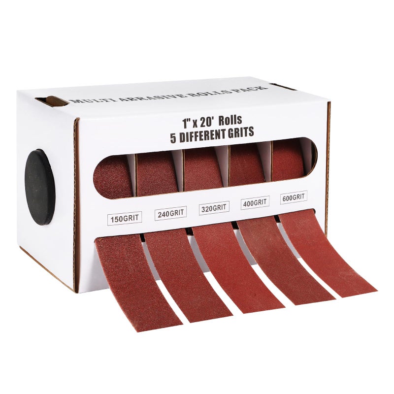 Oacdiel 5 Grits Emery Cloth Roll, Multiple Grit Sizes, Abrasive Sandpaper Roll With Dispenser, 150 240 320 400 600 Grit Sandpaper Assortment, Wet Emory Cloths For Wood Furniture Metal Automotive (6Meters) - Image 1
