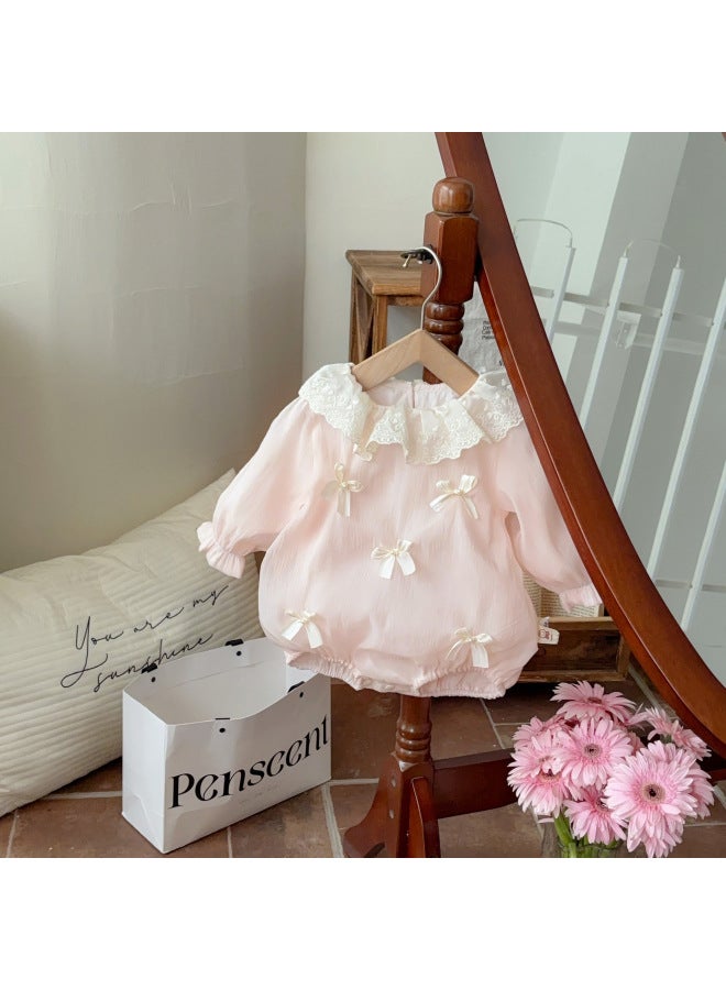 Baby Clothes Summer Thin Style Girl Baby Full Moon 100 Days Romper Fashionable Lace Butterfly Knot Bodysuit Outdoor Wear