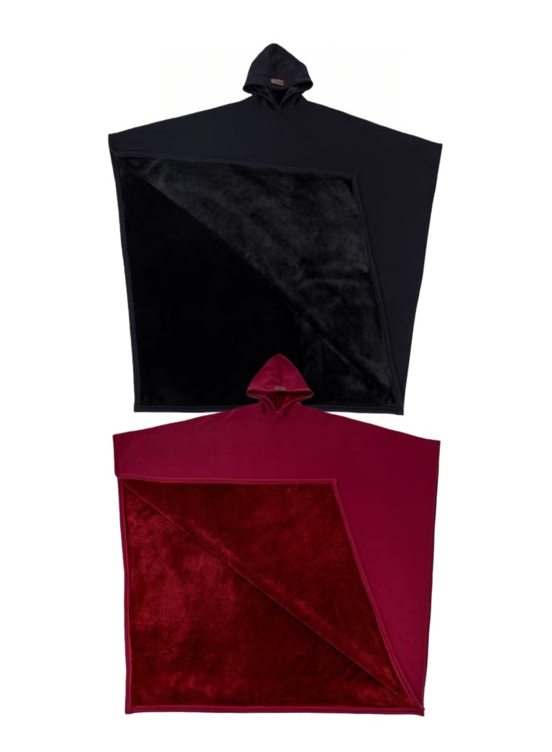 2-PACKS 125cm Thickened Warm Shawl Blanket, Oversized Hoodie,Suitable forHome and Office Use, Unisex—Black/Red - Image 1