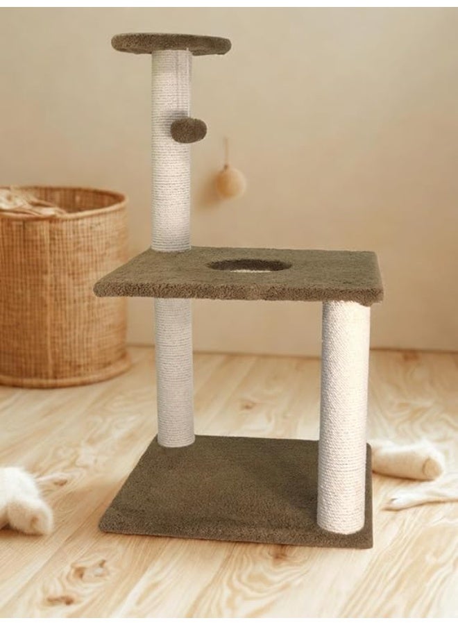 Pets House & Care Cat Tree Tower for Indoor Cats – Multi-Level Climbing Activity Center with Sisal Scratching Posts, Plush Perch & Dangling Toy – 78 cm Height (Brown) - Image 5