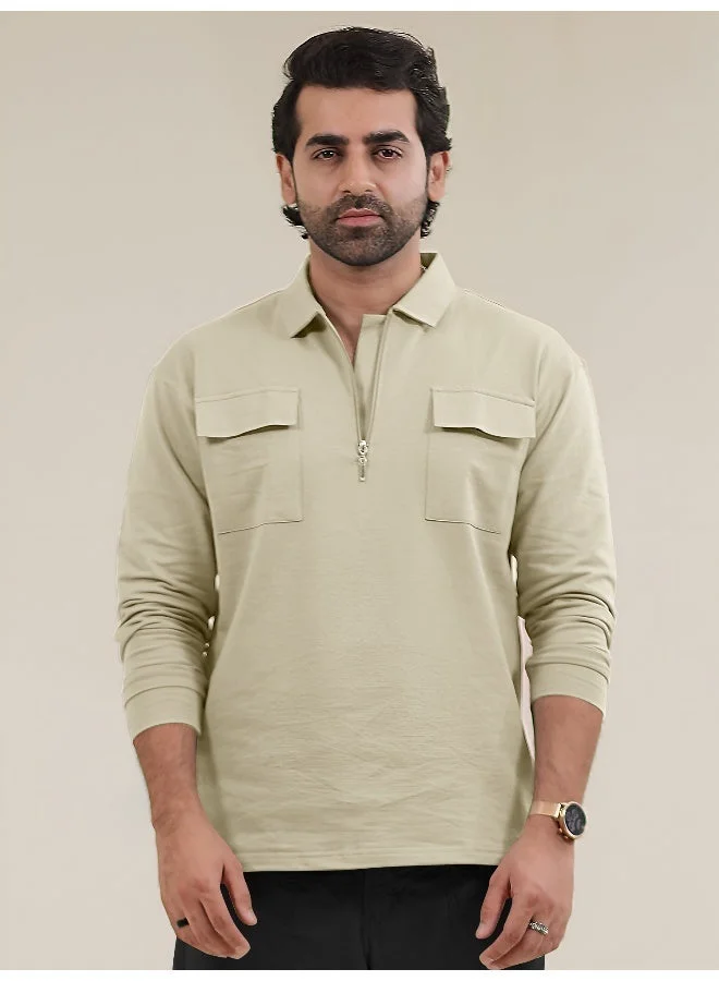 مانياك تيشيرت بولو قطن بيج بأكمام كاملة وجيبين مقاس كبير رجالي