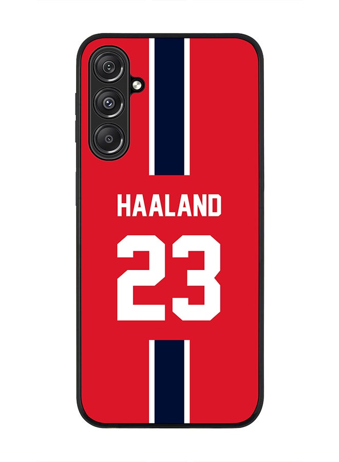 Stylizedd Rugged Black Edge case for Samsung Galaxy M34 5G, Custom Slim fit Thin Phone Case Cover - Football Team - Norway, Player Name - Haaland - Image 1