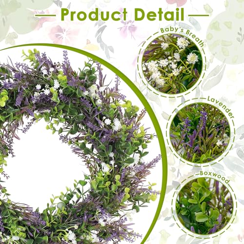 Culudea Lavender Wreaths for Front Door Decor, 20" Artificial Babysbreath Boxwood Wreath Decorations for Spring Summer Home Door Window Outside Wall Indoor Outdoor Porch and Birthday Wedding Party - Image 4