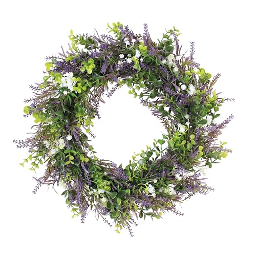 Culudea Lavender Wreaths for Front Door Decor, 20" Artificial Babysbreath Boxwood Wreath Decorations for Spring Summer Home Door Window Outside Wall Indoor Outdoor Porch and Birthday Wedding Party - Image 1